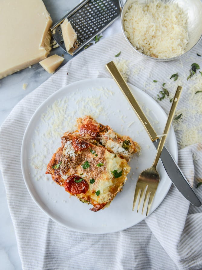 roasted vegetable lasagna with burrata I howsweeteats.com