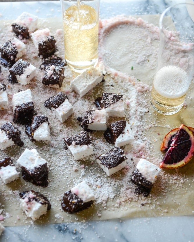chocolate dipped champagne marshmallows with blood orange sugar I howsweeteats.com