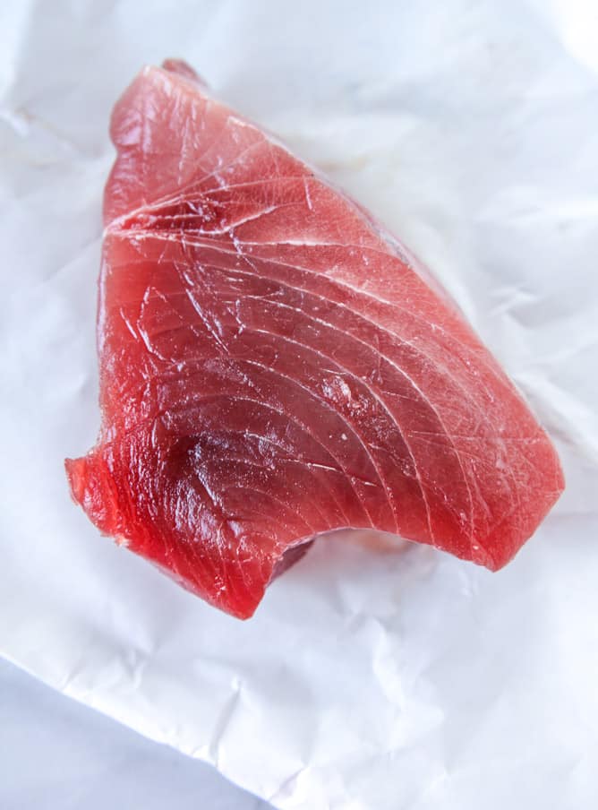 ahi poke bowl with avocado and pineapple I howsweeteats.com