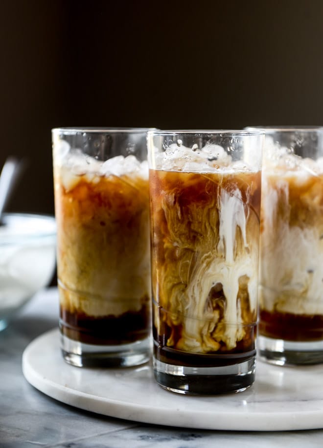 iced whiskey coffees with whiskey syrup I howsweeteats.com