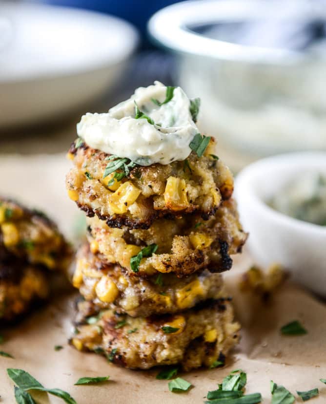 lobster corn fritters with truffle herb mayo I howsweeteats.com