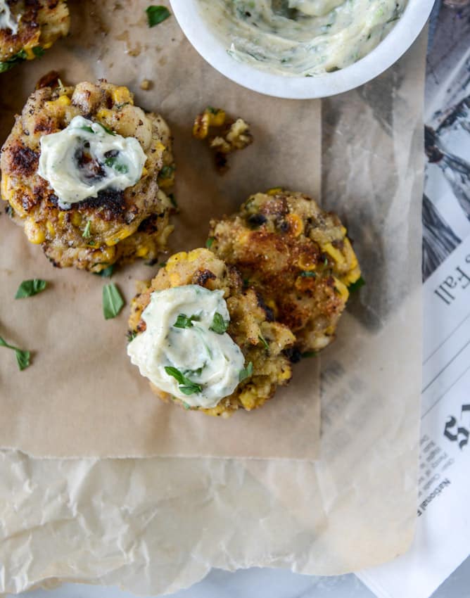 lobster corn fritters with truffle herb mayo I howsweeteats.com