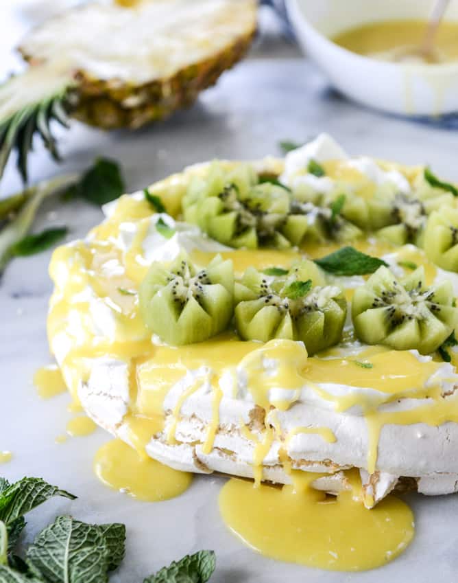 marshmallow pavlova with pineapple curd I howsweeteats.com