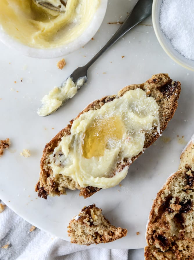 soda bread with milk chocolate and salted honey butter I howsweeteats.com
