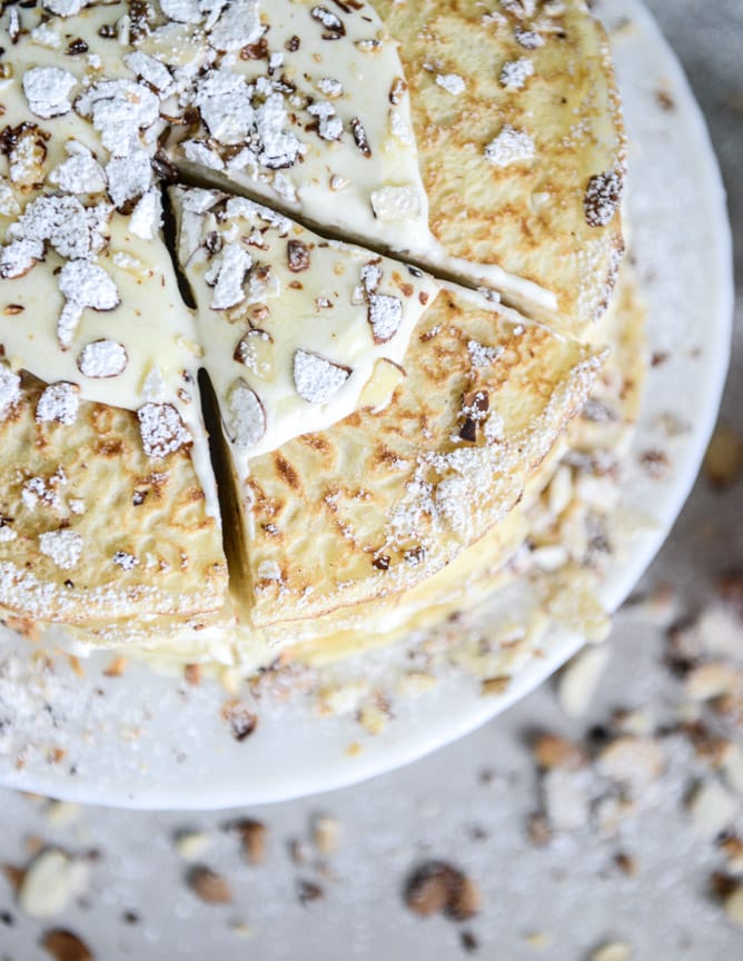 almond cream crepe cake I howsweeteats.com