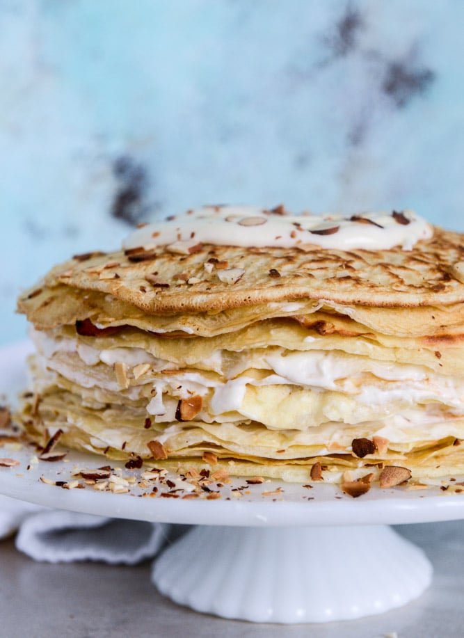 almond cream crepe cake I howsweeteats.com