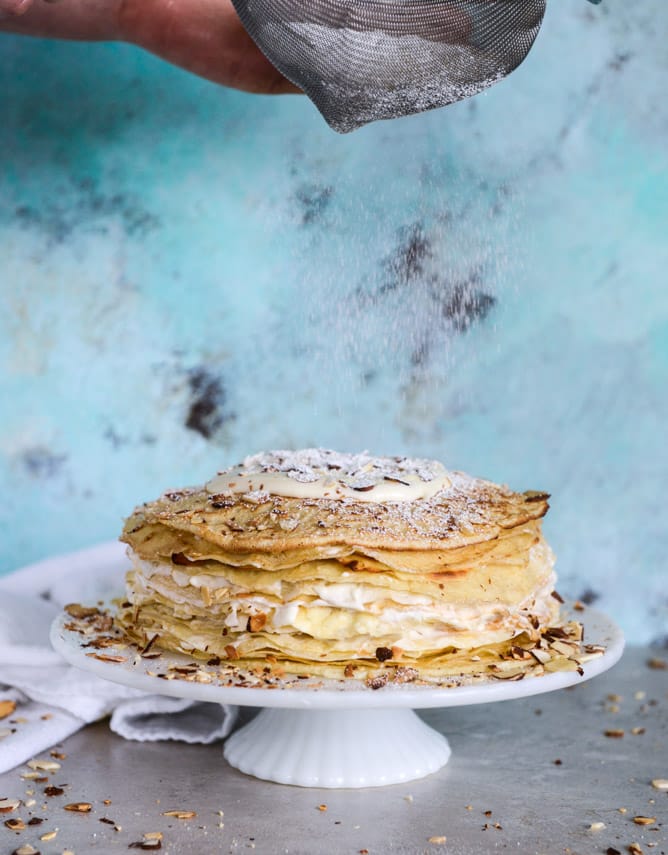 almond cream crepe cake I howsweeteats.com