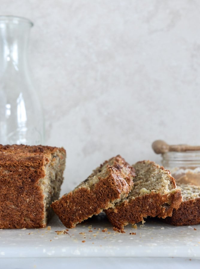 almond butter roasted banana bread I howsweeteats.com