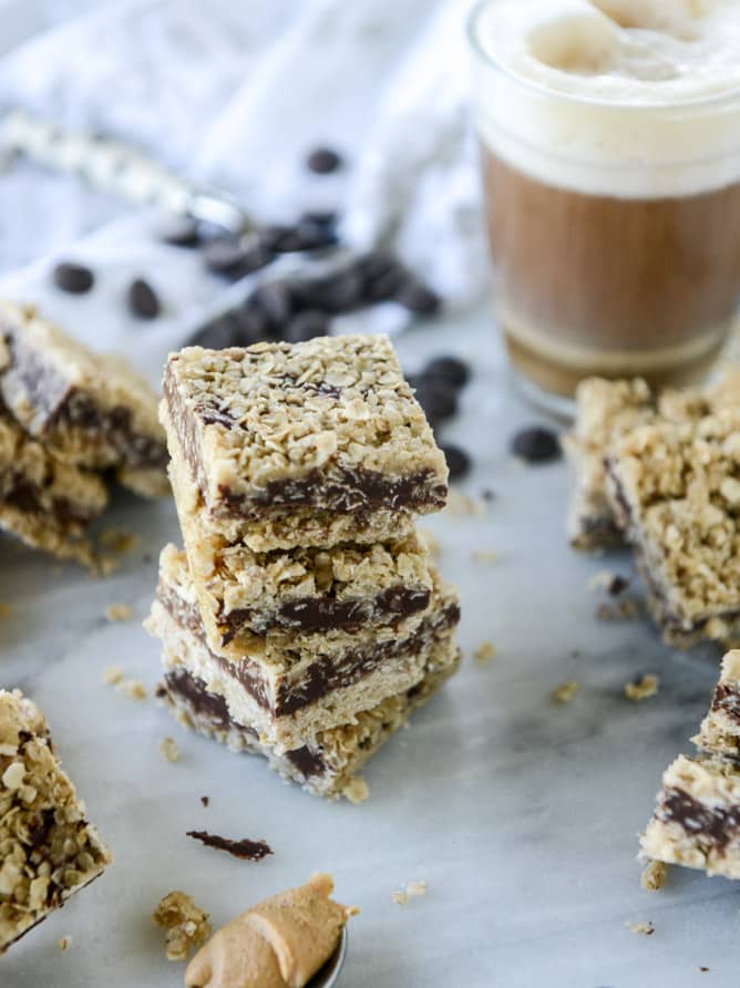 chocolate stuffed oatmeal bars from the cookies and cups cookbook I howsweeteats.com