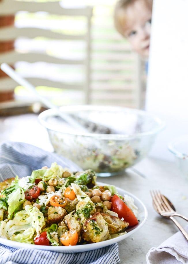 marinated chickpea panzanella with chimichurri I howsweeteats.com