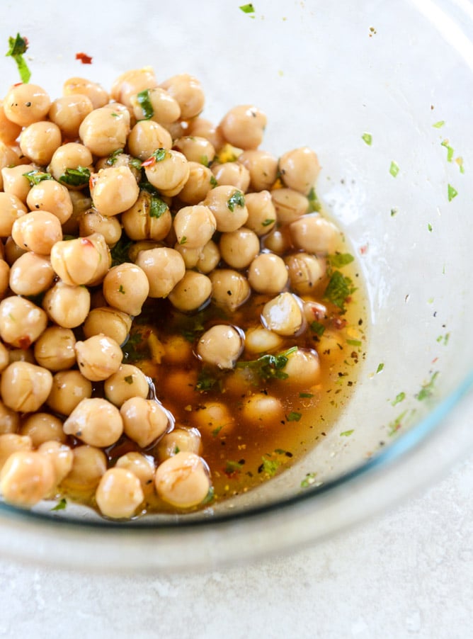marinated chickpea panzanella with chimichurri I howsweeteats.com