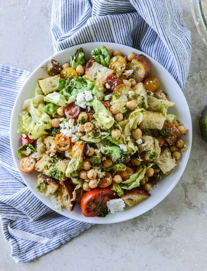 marinated chickpea panzanella with chimichurri I howsweeteats.com