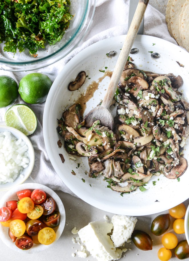 chipotle marinated kale and smoky mushroom tacos I howsweeteats.com