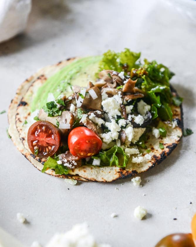 chipotle marinated kale and smoky mushroom tacos I howsweeteats.com