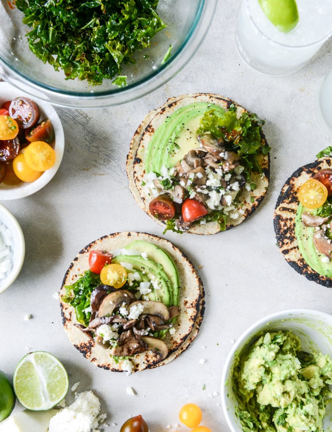 chipotle marinated kale and smoky mushroom tacos I howsweeteats.com