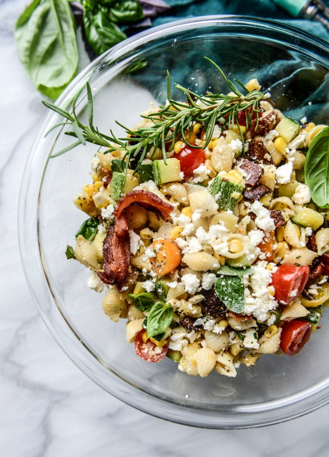 crispy bacon pasta salad with fresh herbs I howsweeteats.com