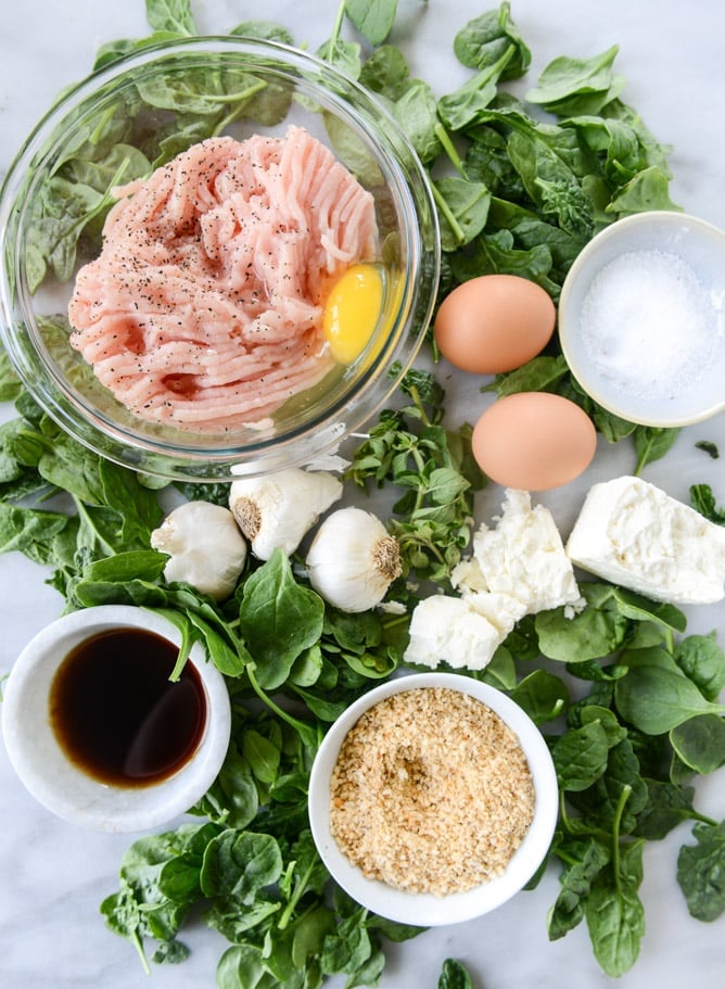 zoodles with mini chicken feta meatballs I howsweeteats.com