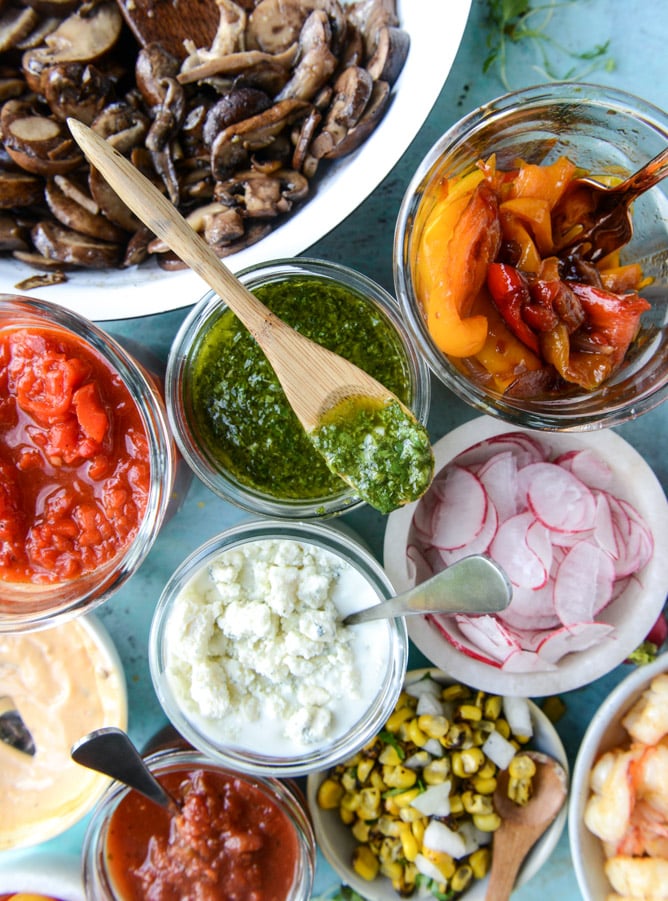 marinated flank steak with our favorite toppings I howsweeteats.com