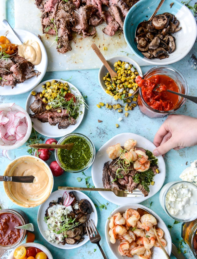 marinated flank steak with our favorite toppings I howsweeteats.com