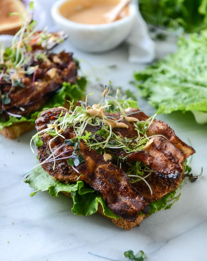 bacon fried green tomato BLTs with homemade special sauce I howsweeteats.com