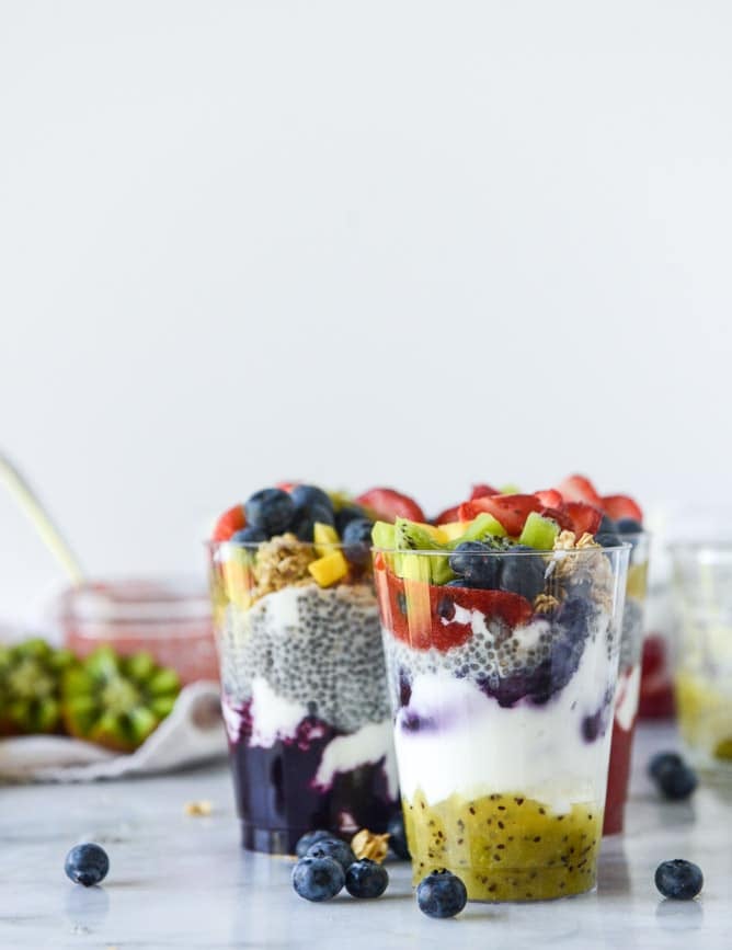 rainbow syrup bottomed chia pudding parfaits I howsweeteats.com
