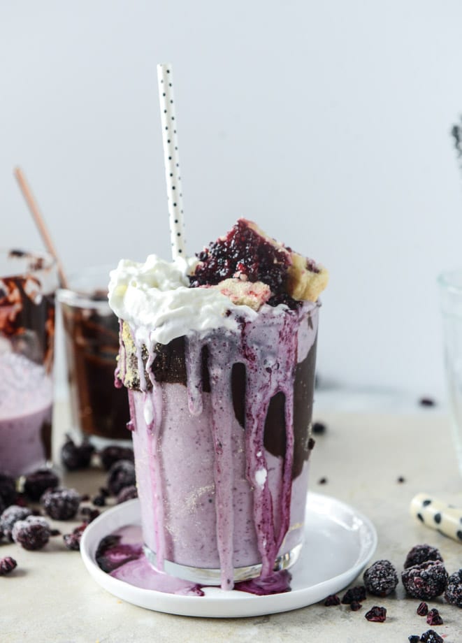 black raspberry pie milkshake with black raspberry ganache I howsweeteats.com