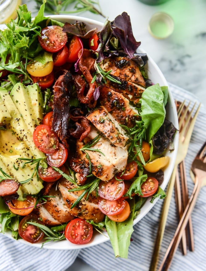 rosemary chicken, bacon and avocado salad I howsweeteats.com