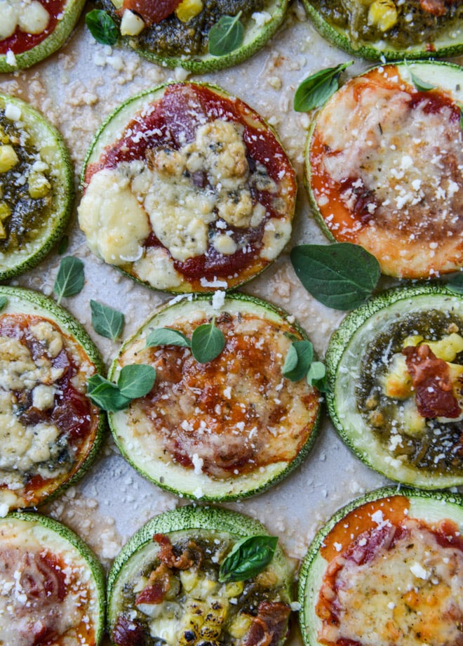mini zucchini pizzas, three ways I howsweeteats.com