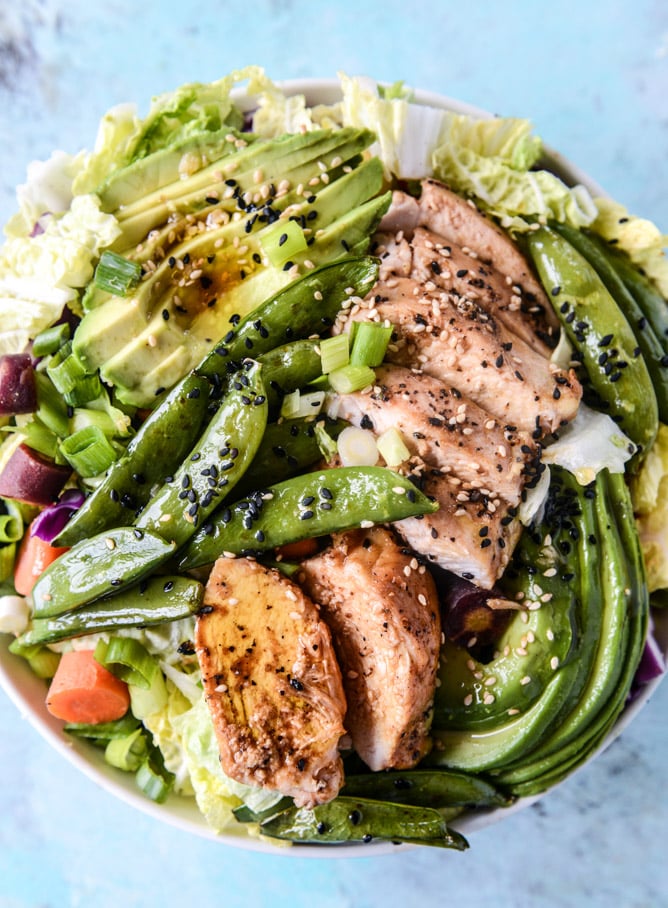 chinese chicken salad with sesame garlic dressing I howsweeteats.com