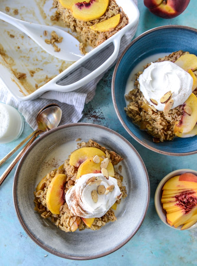 baked peaches and cream oatmeal I howsweeteats.com
