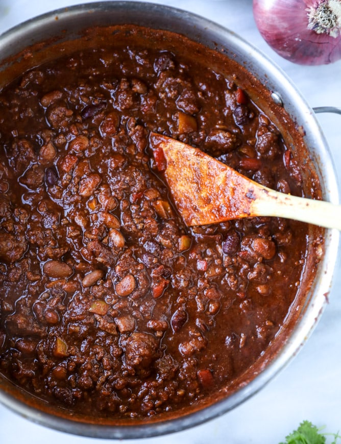 game day beer chili I howsweeteats.com