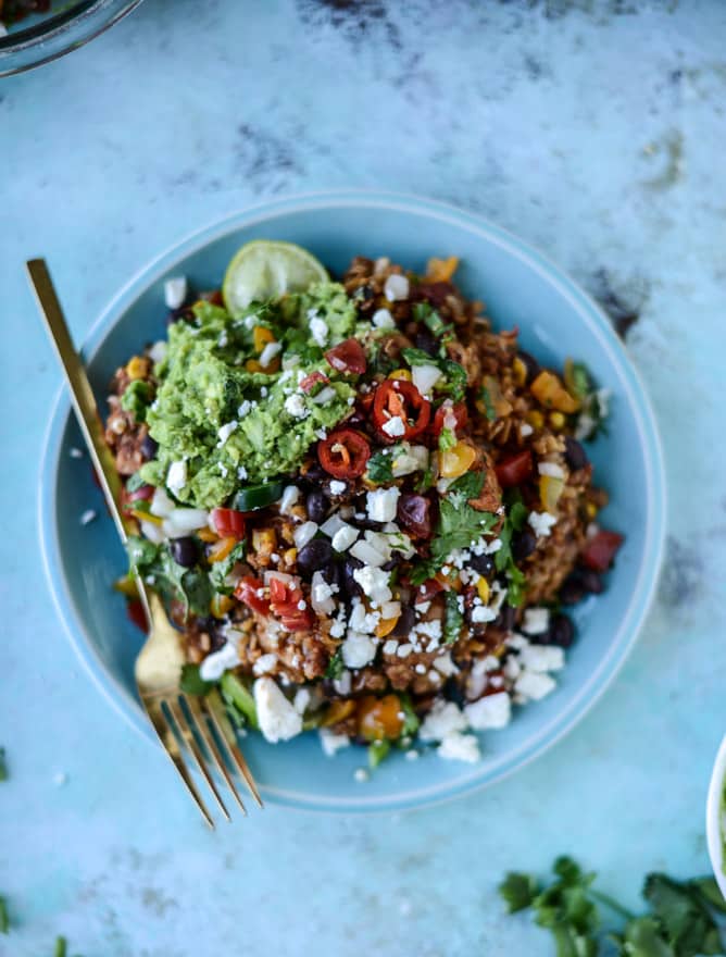 one pot burrito chicken and rice I howsweeteats.com