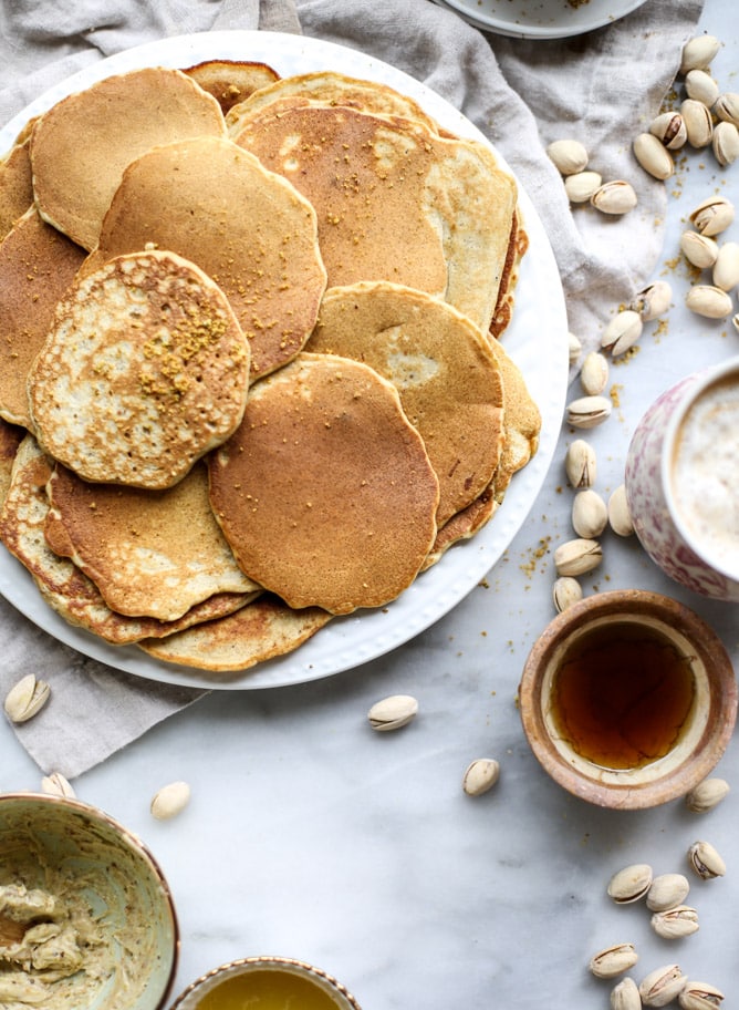 pistachio pancakes with pistachio butter I howsweeteats.com