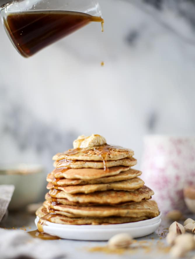 pistachio pancakes with pistachio butter I howsweeteats.com
