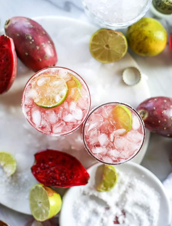prickly pear and ginger beer margaritas I howsweeteats.com