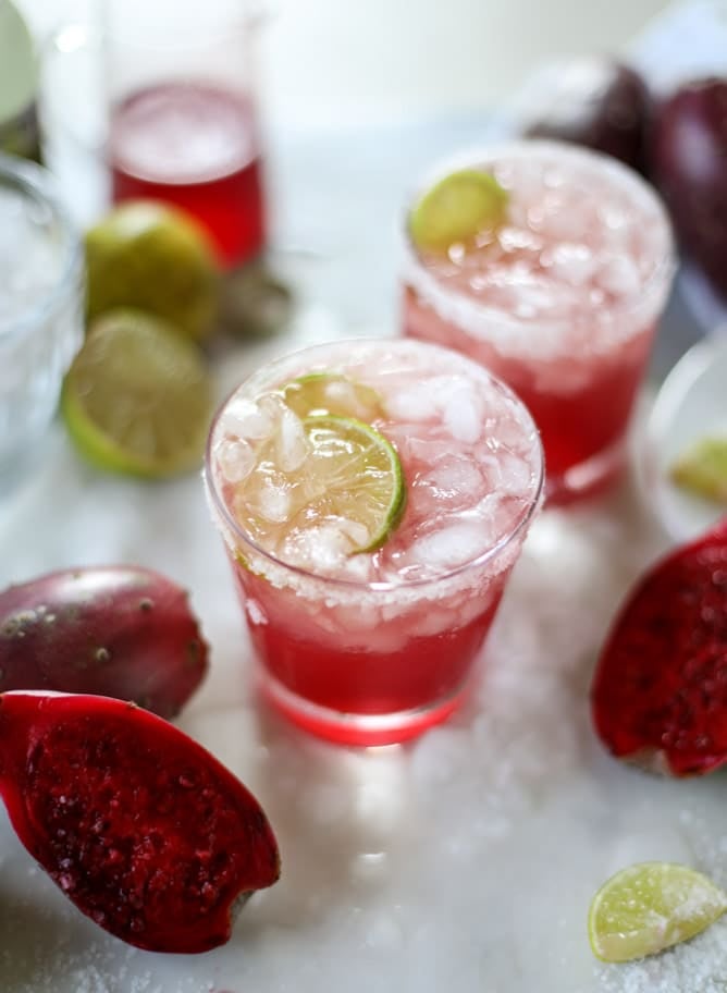 prickly pear and ginger beer margaritas I howsweeteats.com