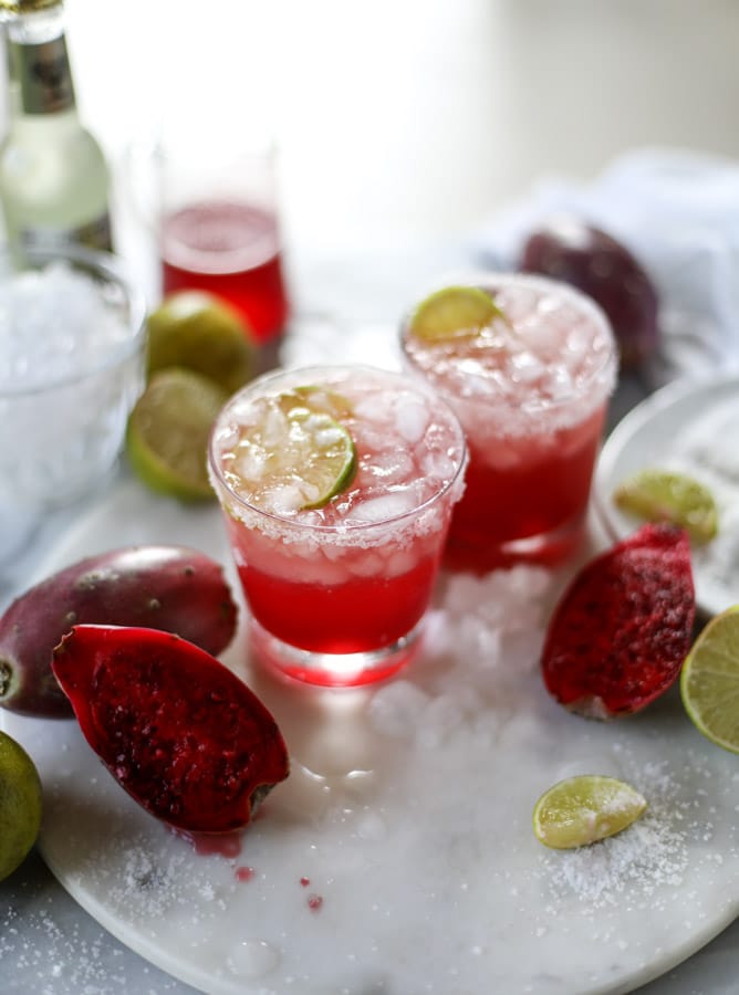 prickly pear and ginger beer margaritas I howsweeteats.com