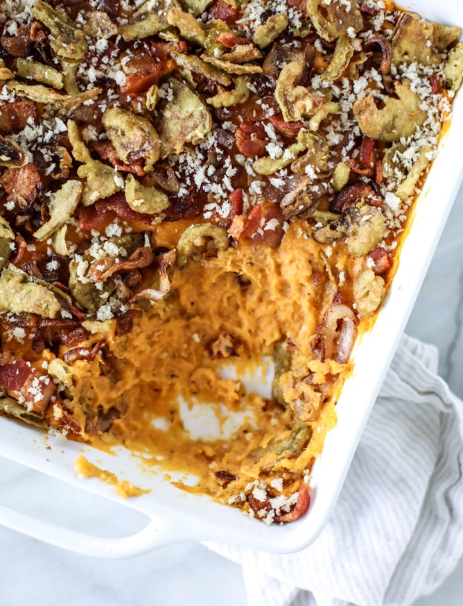 savory sweet potato casserole I howsweeteats.com