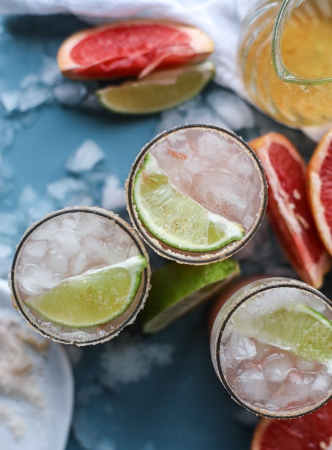pink grapefruit margaritas with chili salt I howsweeteats.com