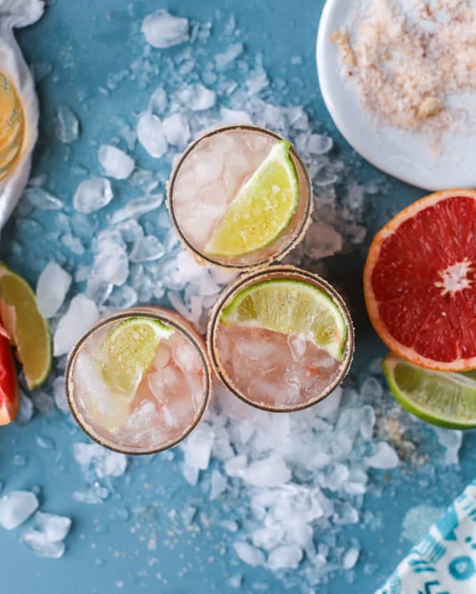 pink grapefruit margaritas with chili salt I howsweeteats.com