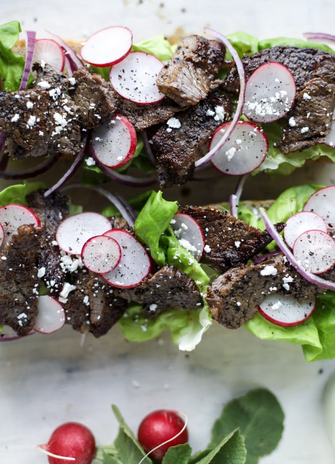 open faced steak sandwich with avocado horseradish I howsweeteats.com