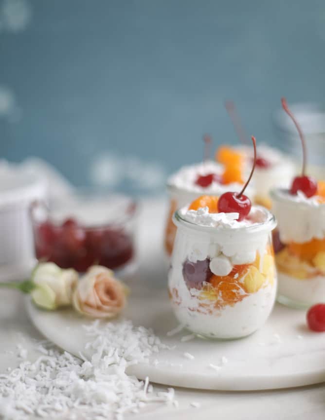 ambrosia whipped yogurt fruit parfaits I howsweeteats.com