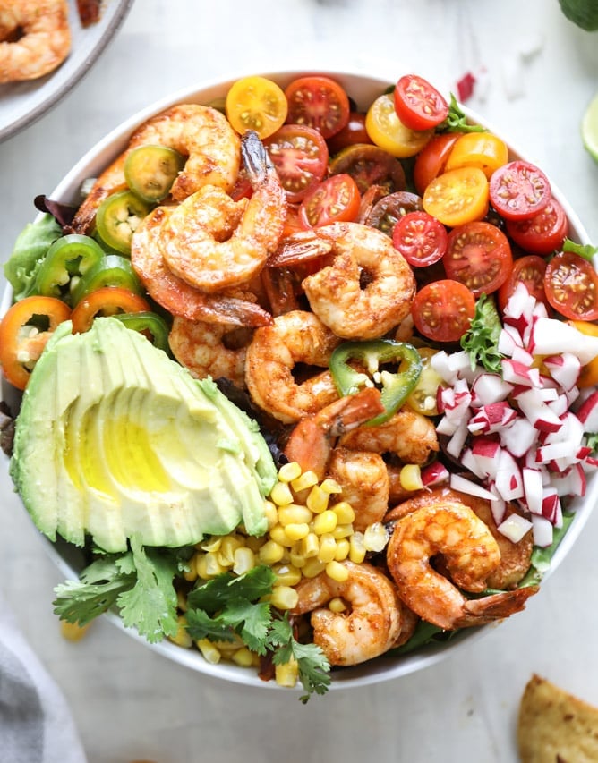 tequila shrimp taco salad I howsweeteats.com