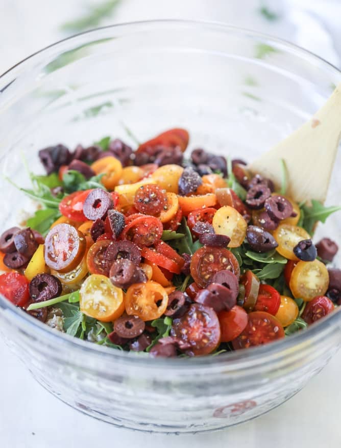 creamy goat cheese and arugula pasta salad I howsweeteats.com