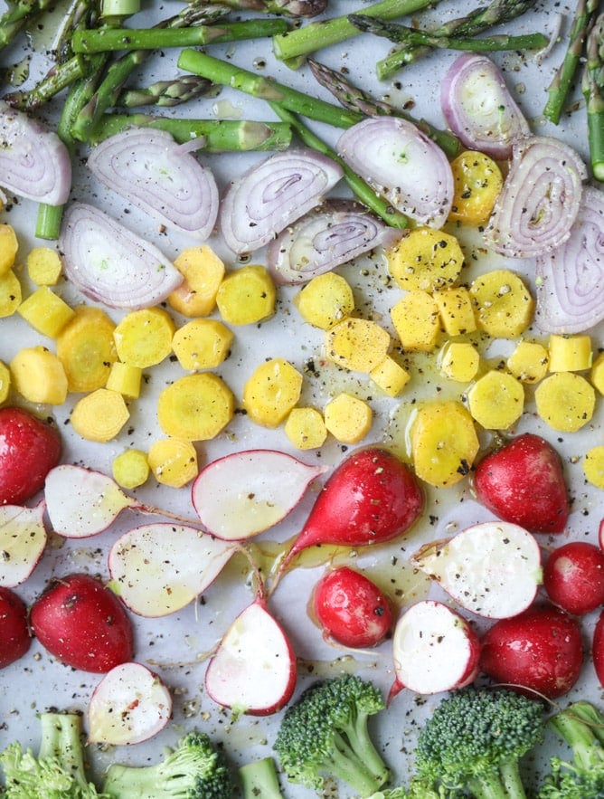 roasted spring vegetable and goat cheese fettuccine I howsweeteats.com
