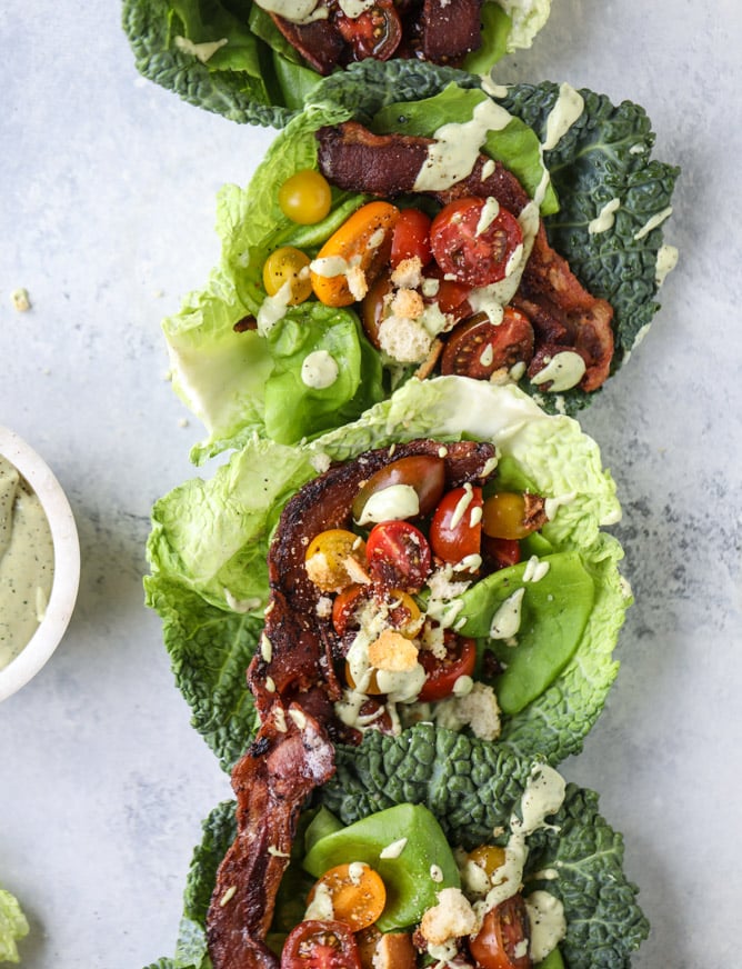 BLT Lettuce Wraps with Avocado Ranch I howsweeteats.com