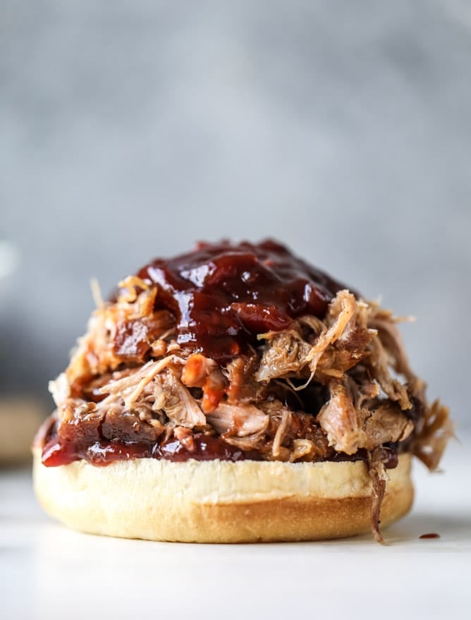 pulled pork sandwiches with cherry chipotle BBQ sauce I howsweeteats.com