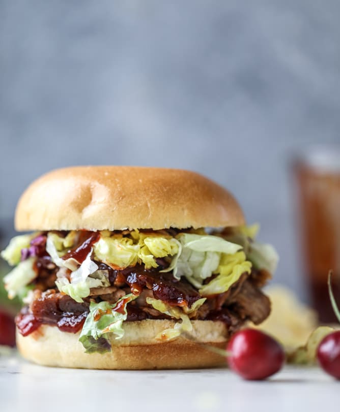 pulled pork sandwiches with cherry chipotle BBQ sauce I howsweeteats.com