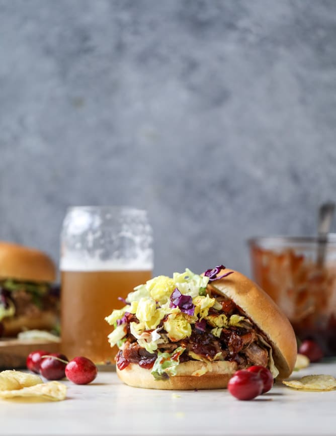 pulled pork sandwiches with cherry chipotle BBQ sauce I howsweeteats.com