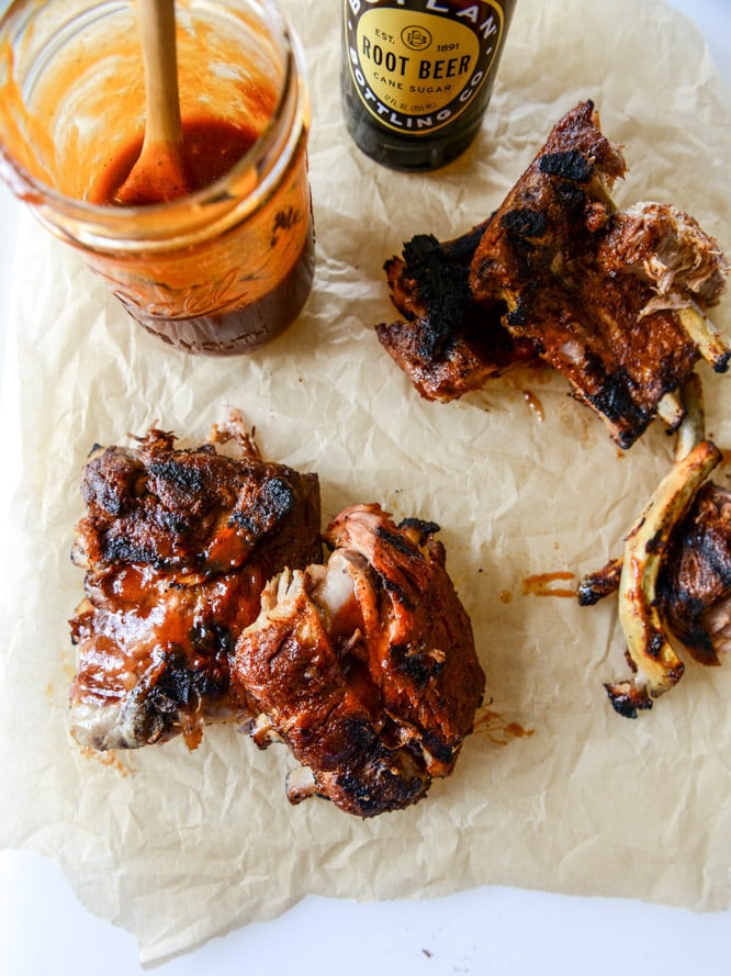 grilled baby back ribs with homemade root beer BBQ sauce I howsweeteats.com